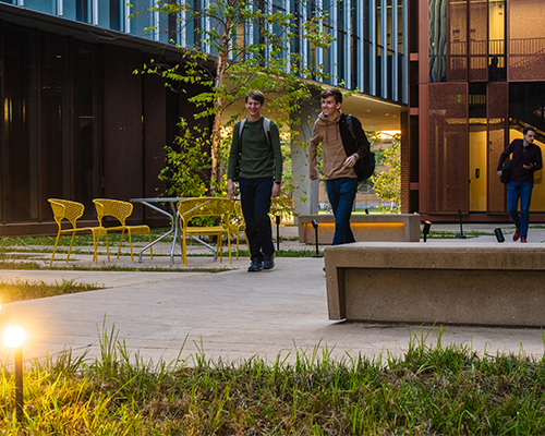 Interns interacting on campus